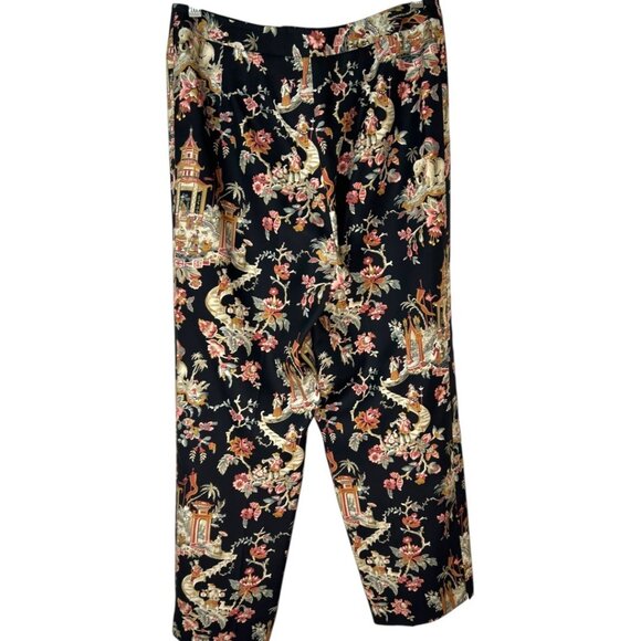 Talbots Petites Black Silk Wool Blend Floral Pants Size‎ 8 Petite - Picture 2 of 8